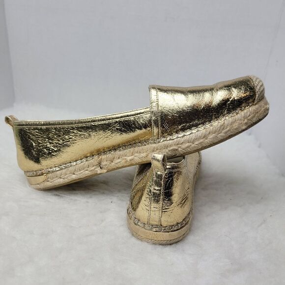 Stuart Weitzman Metallic Gold Leather Slip On Espadrilles Shoes Size 9 - Picture 6 of 12